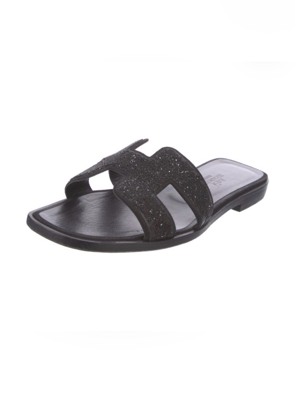 hermès Black Glitter Slide Sandals - Women 5